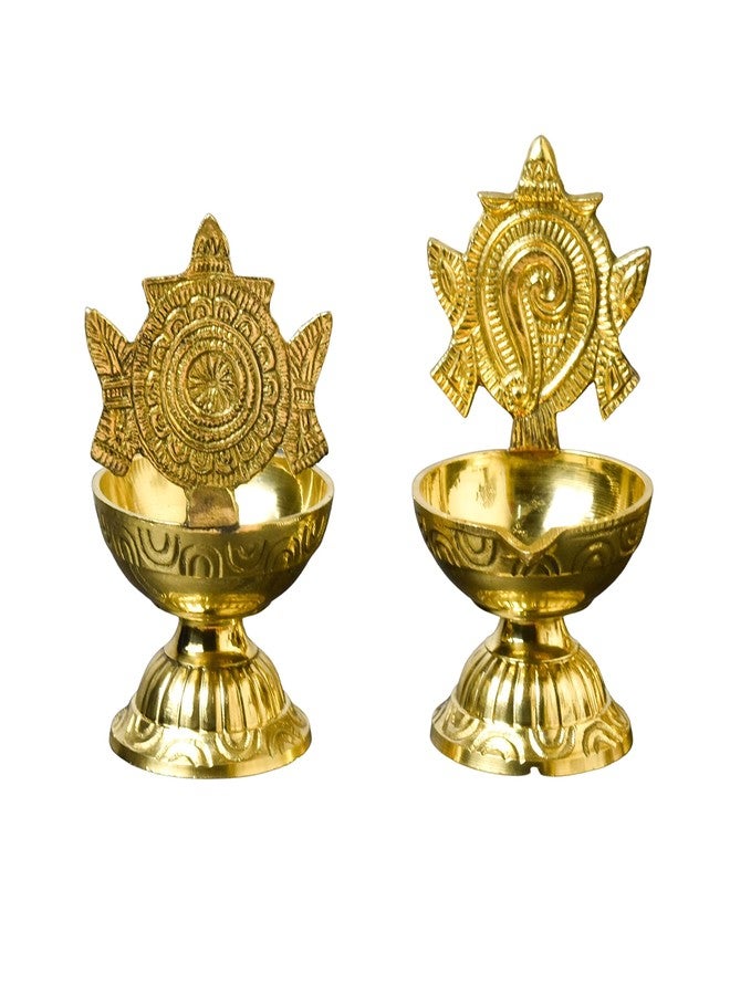 Bhimonee Decor بهيموني ديكور | مصباح شانكو تشاكرا من النحاس الخالص | حجم كبير، 4.3 بوصة | مطلي بالذهب | عبوة من زوج واحد | مصباح بوجا أنيق لتزيين معبد المنزل واحتفالات ديوالي - Image 4